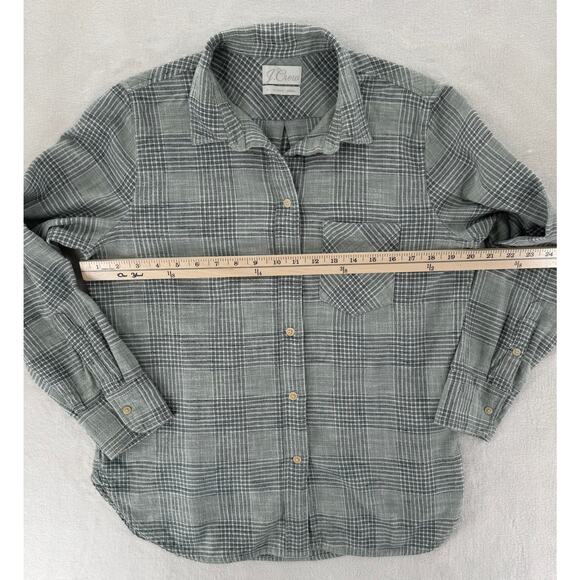 J Crew Womens Flannel Shirt Gray Green Glen Plaid Long Sleeve Top 8 Medium - Picture 11 of 11